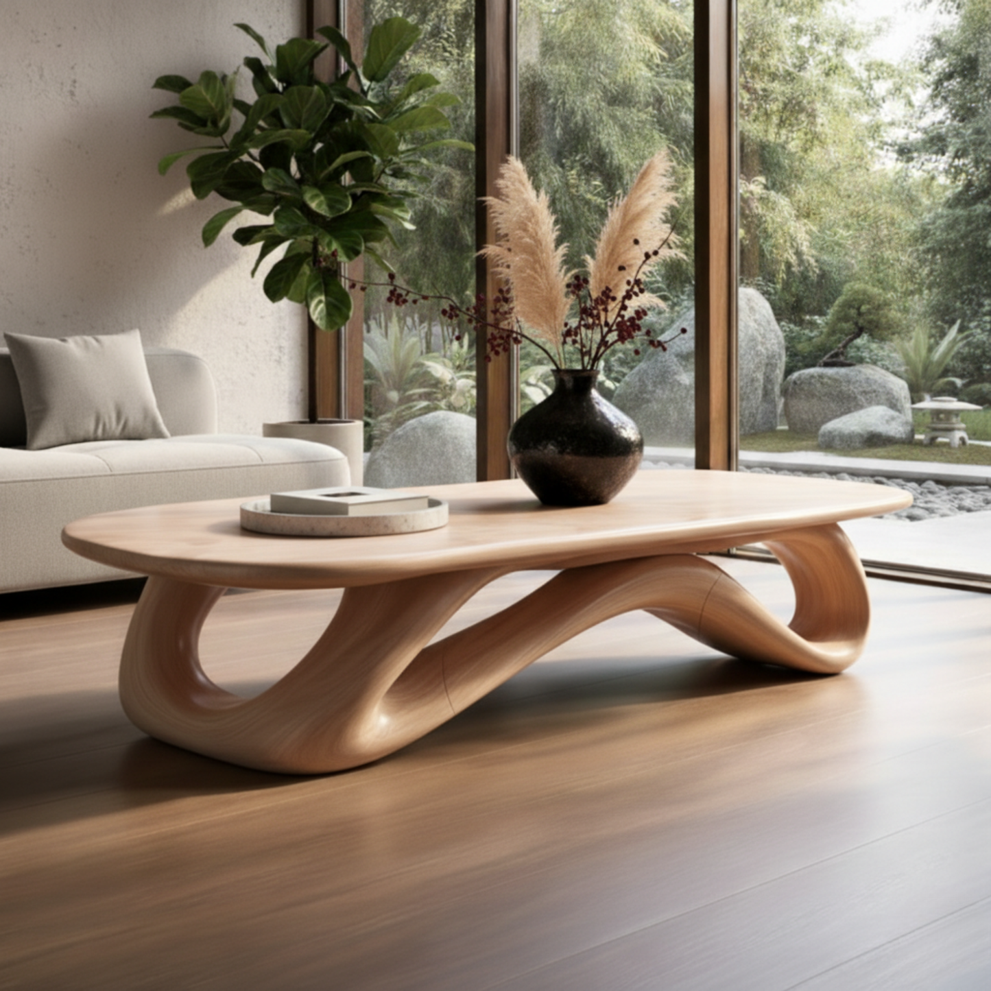 Sculpted Solid Wood Coffee Table – Organic Modern Luxury Centerpiece