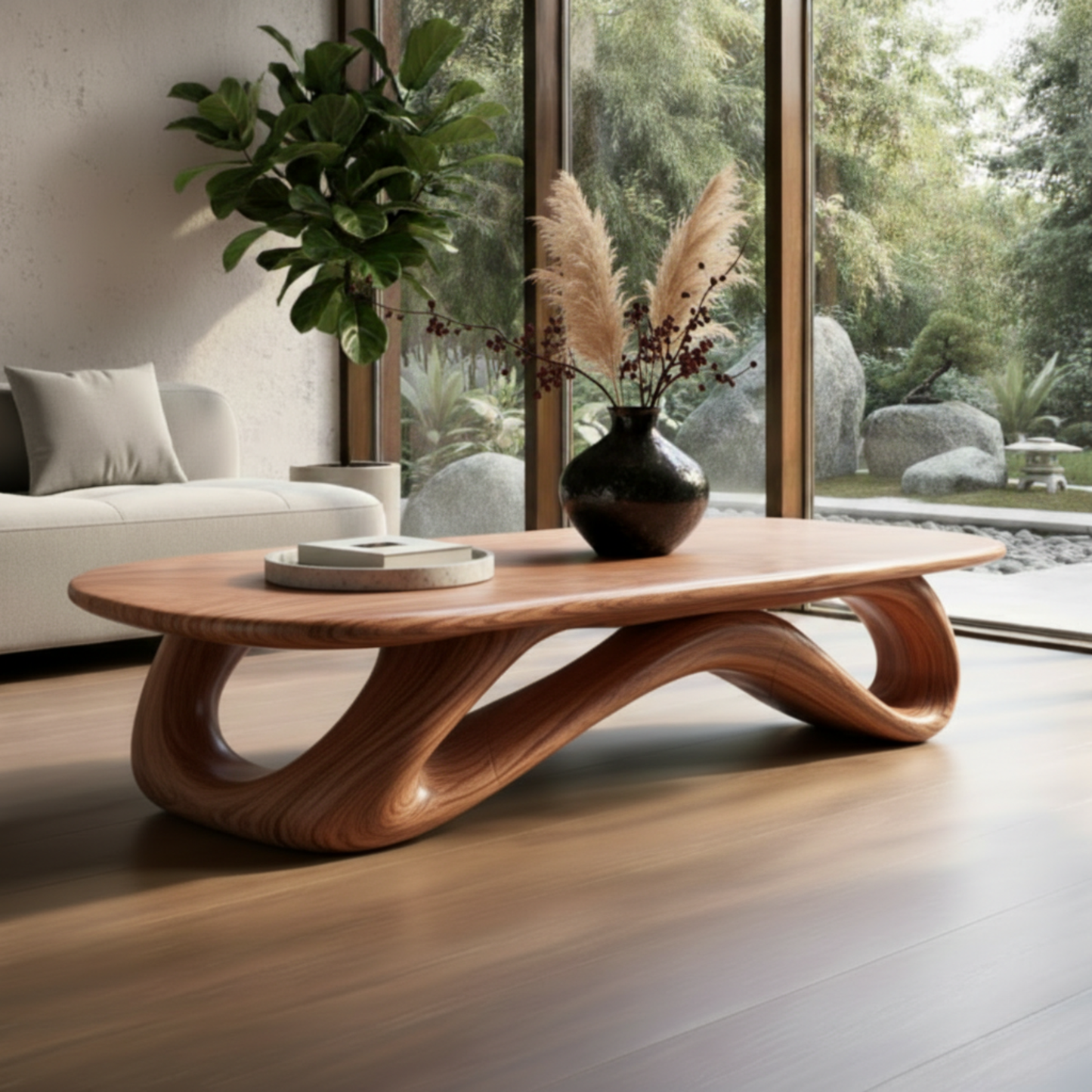 Sculpted Solid Wood Coffee Table – Organic Modern Luxury Centerpiece
