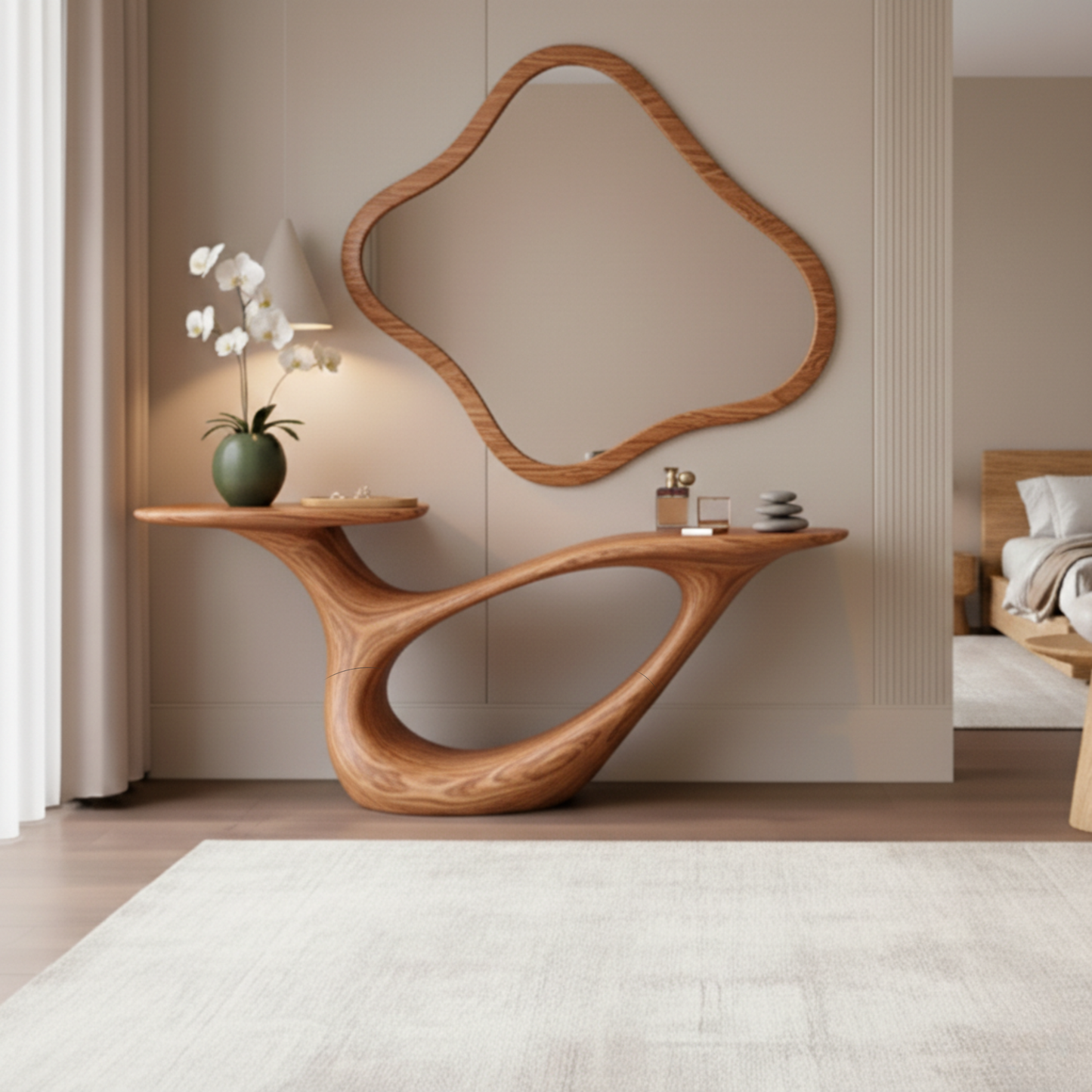 Sculpted Solid Wood Console Table – Organic Modern Luxury Furniture