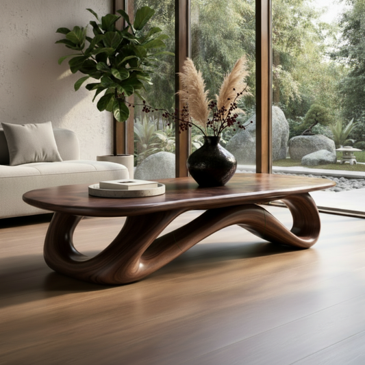 Sculpted Solid Wood Coffee Table – Organic Modern Luxury Centerpiece