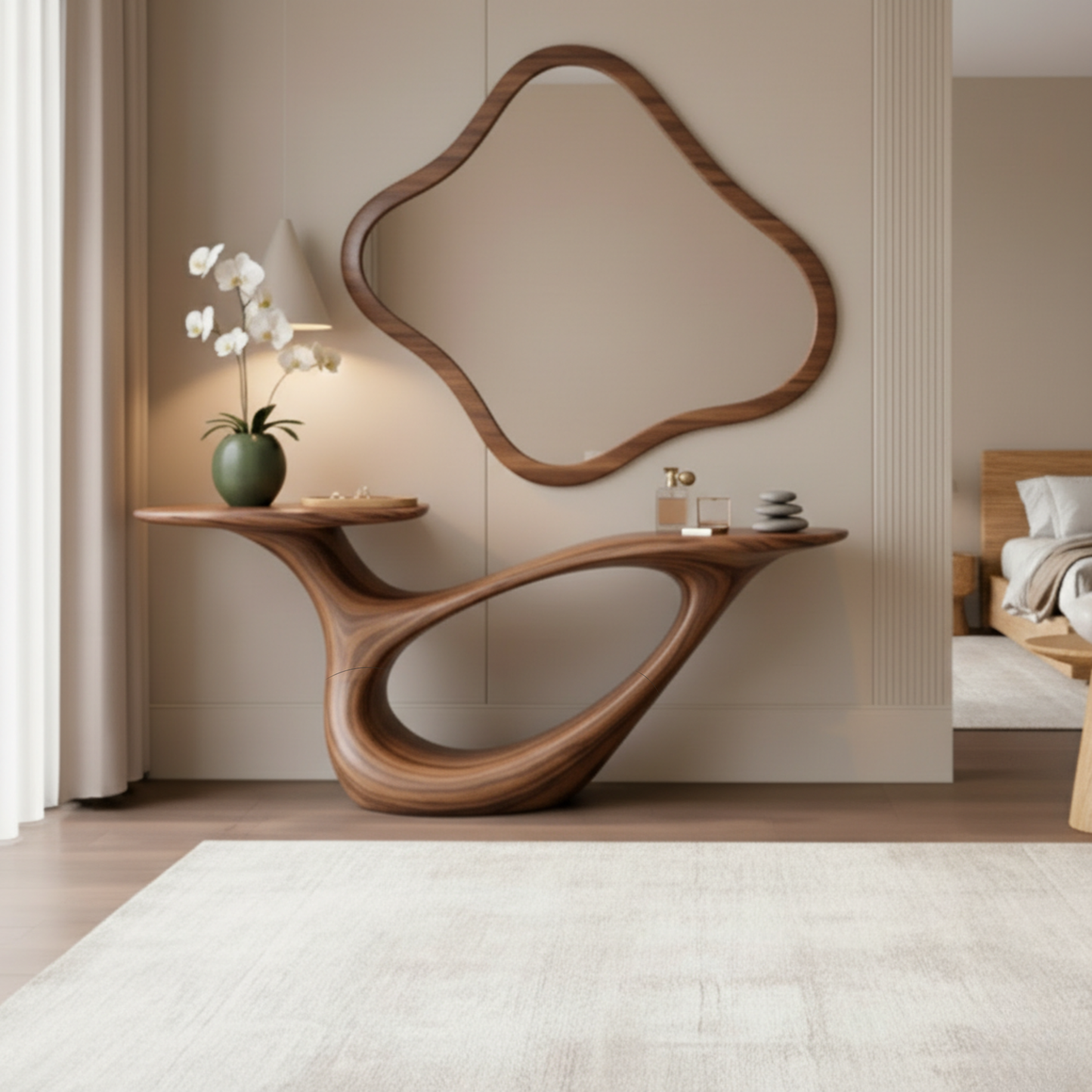 Sculpted Solid Wood Console Table – Organic Modern Luxury Furniture