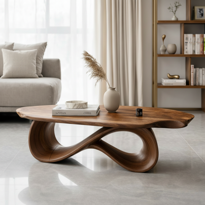 Luxury Sculptural Solid Wood Coffee Table – Organic Modern Curved Design