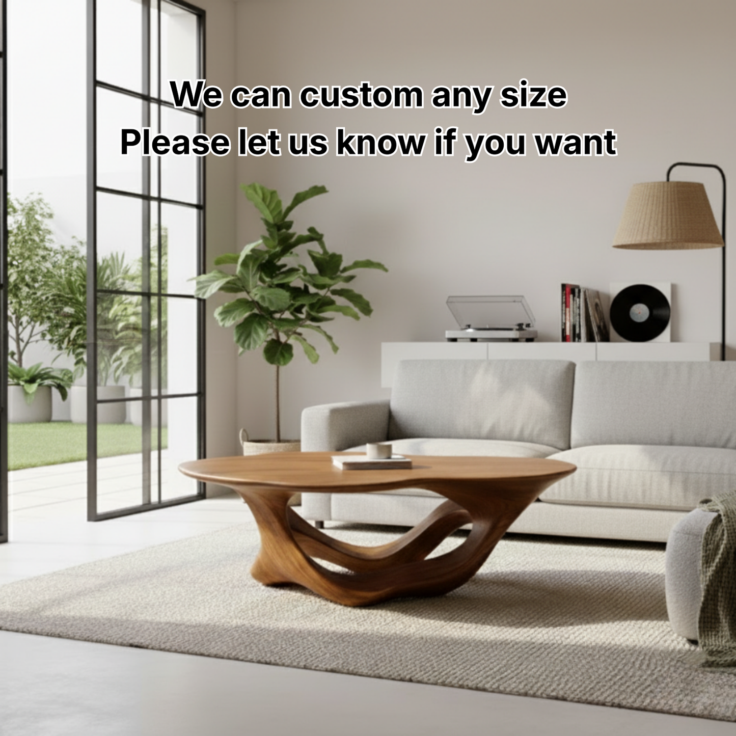 Organic Modern Solid Wood Coffee Table with Sculpted Triple-Flow Base