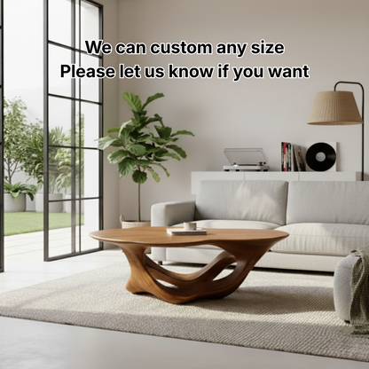 Organic Modern Solid Wood Coffee Table with Sculpted Triple-Flow Base