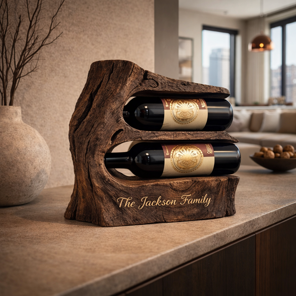 Luxury Wooden Wine Rack for 2 Bottles – Handcrafted Decor for Home Bar & Wine Cellar