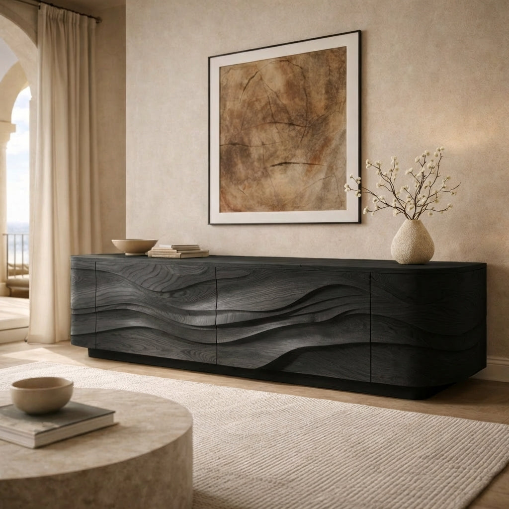 Sculptural Wave Solid Wood Sideboard – Luxury Statement for Refined Interiors