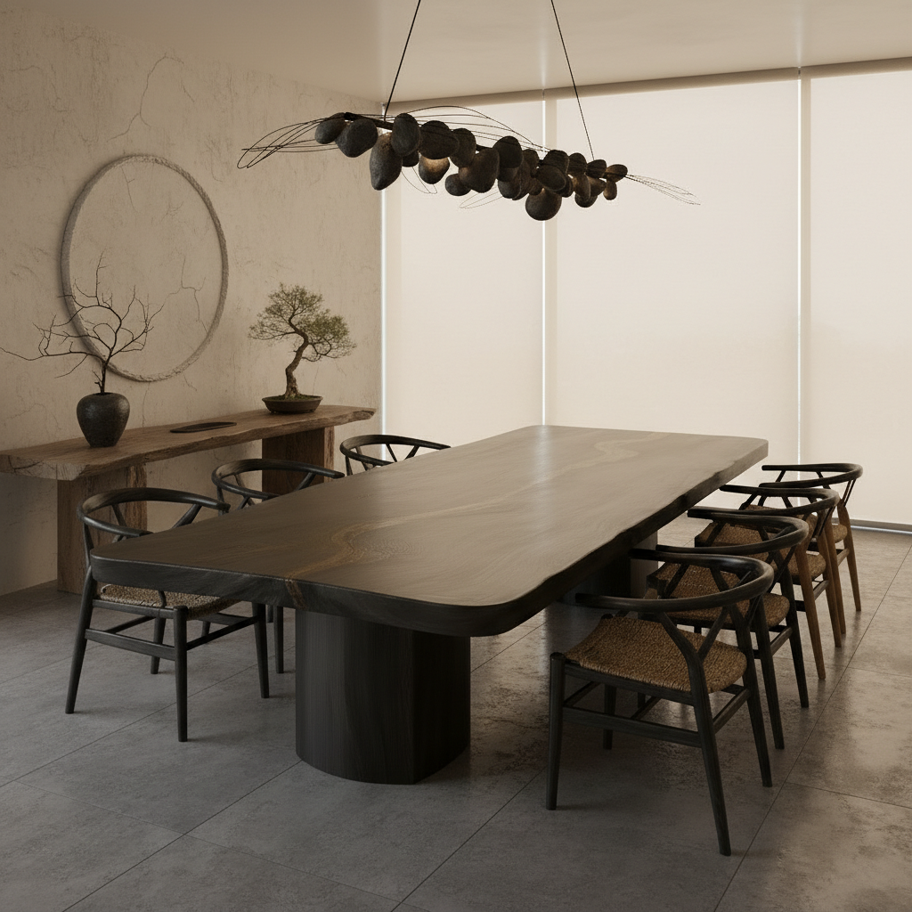 Live Edge Solid Wood Dining Table – Sculptural Japandi Table for Luxury Homes