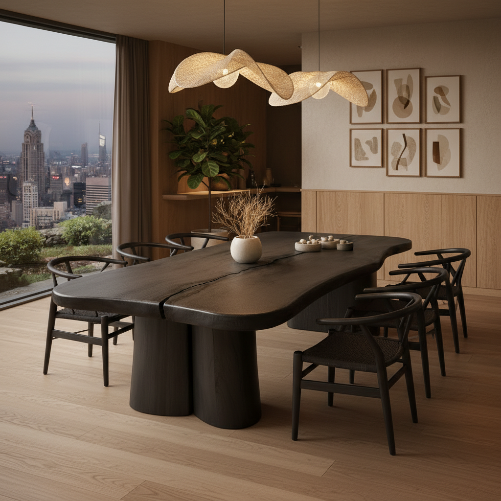 Organic Sculptural Dining Table – Japandi Luxury Solid Wood Table for High-End Modern Homes