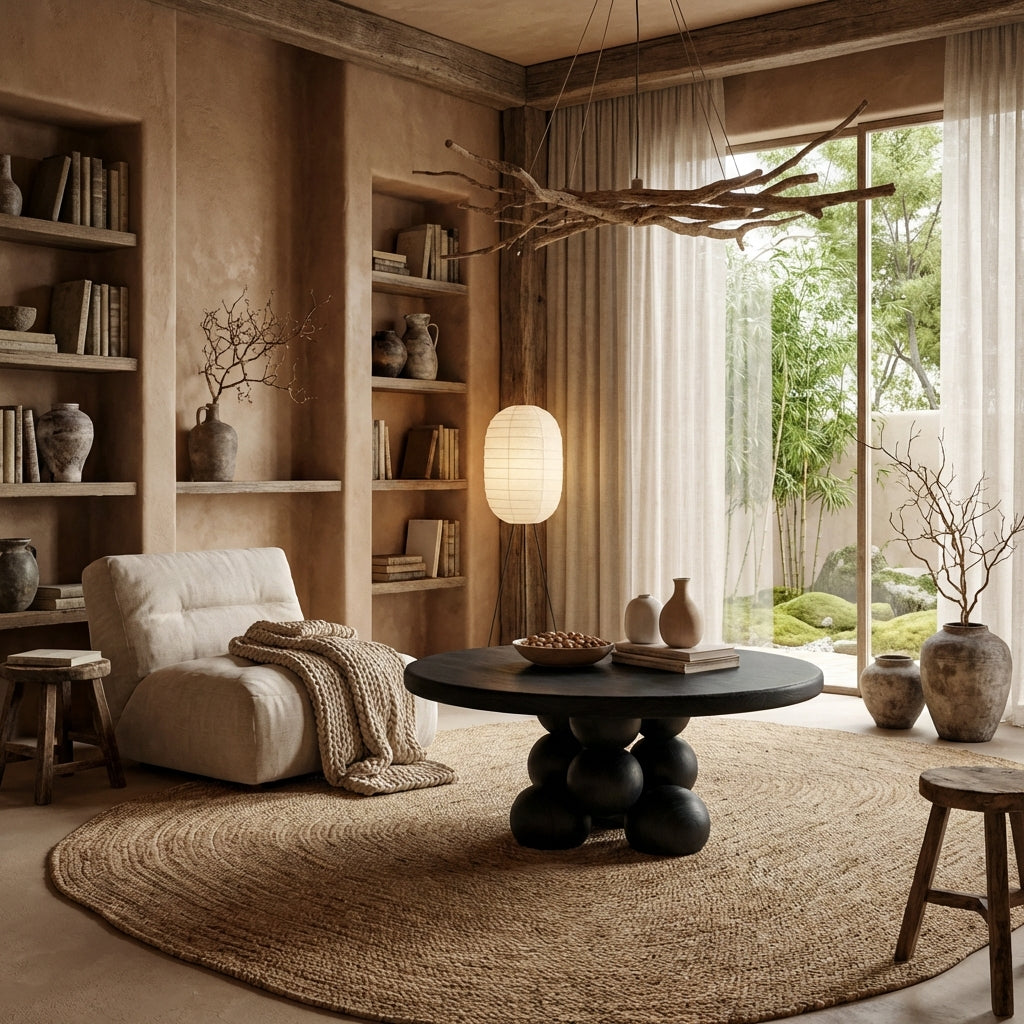 Nine Prosperity Sculptural Coffee Table – Solid Wood Sphere Base, Luxury Gallery Living Room Centerpiece