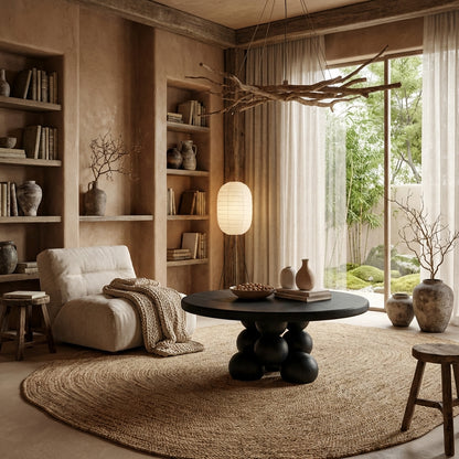 Nine Prosperity Sculptural Coffee Table – Solid Wood Sphere Base, Luxury Gallery Living Room Centerpiece