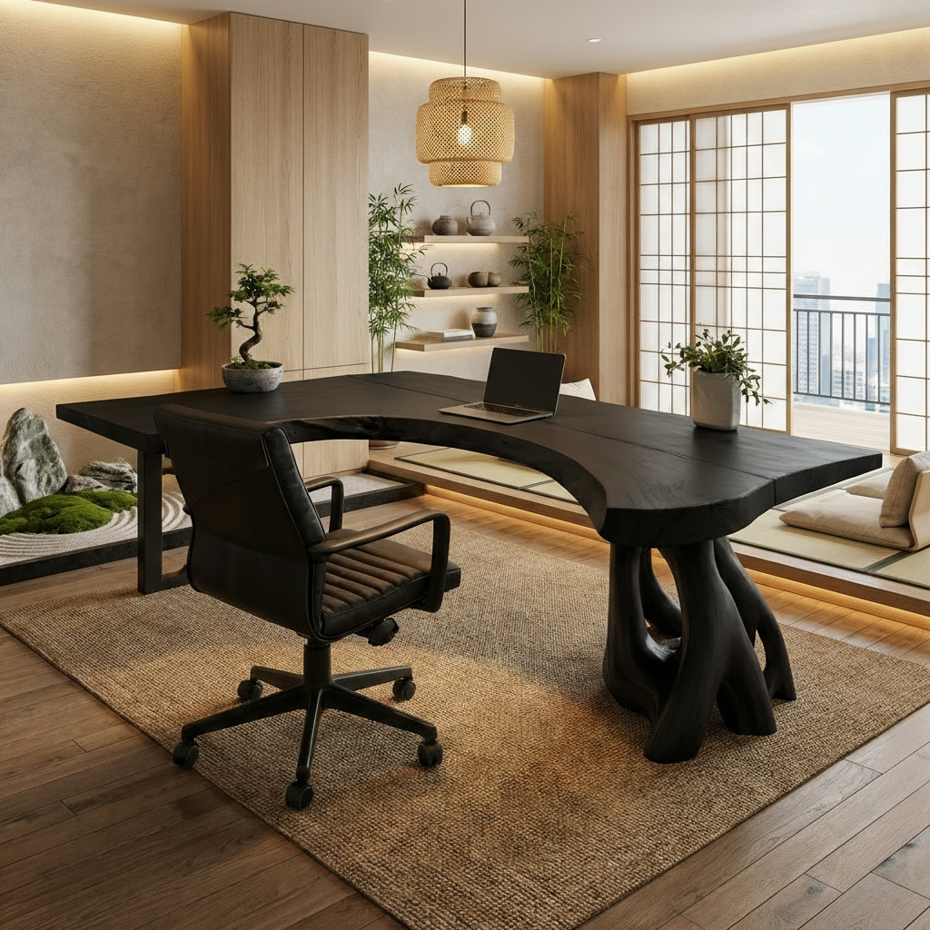Sculptural Live Edge Office Desk – Handcrafted Solid Wood Luxury Statement