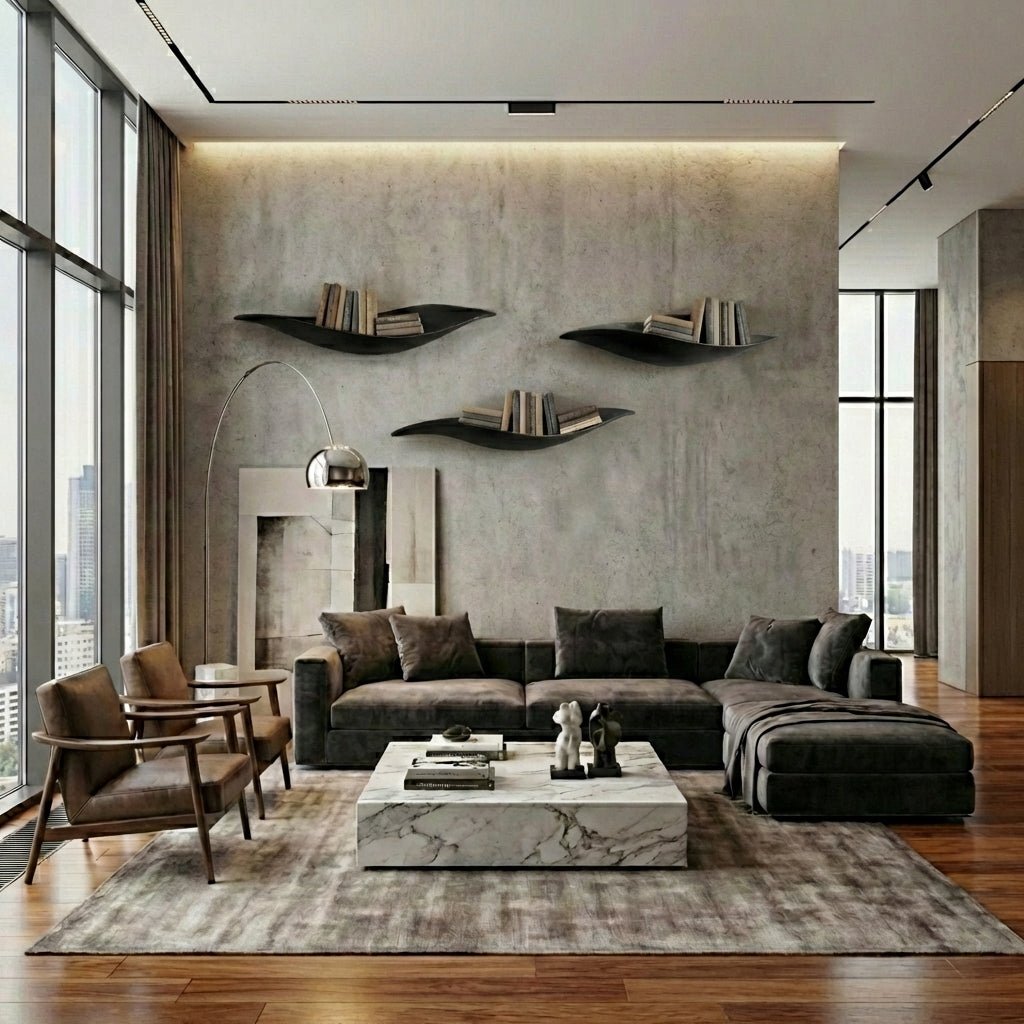 Luxury Sculptural Leaves Floating Shelf - Handcrafted Wall Statement