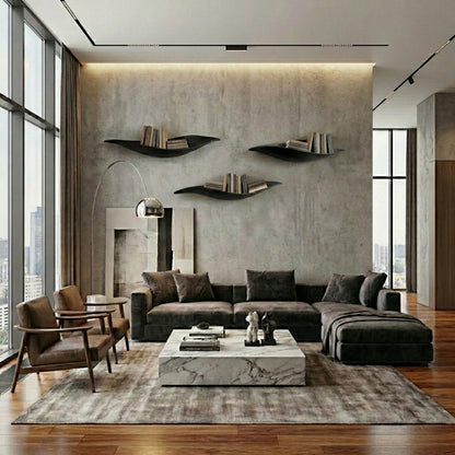Luxury Sculptural Leaves Floating Shelf - Handcrafted Wall Statement