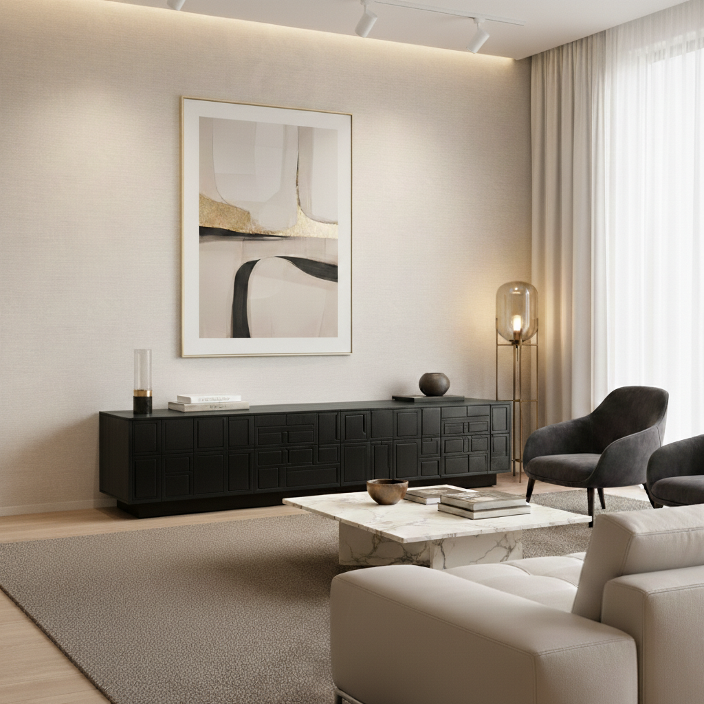 Custom Solid Wood TV Console -Luxury Modern Media Cabinet for Living Room