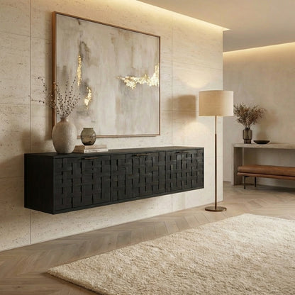 Floating Sculptural Wood Sideboard - Handcrafted Luxury Storage Furniture
