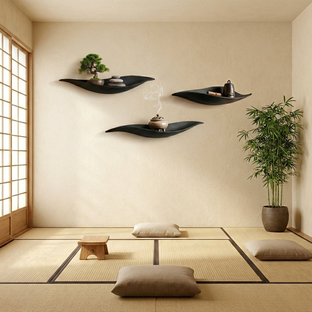 Luxury Sculptural Leaves Floating Shelf - Handcrafted Wall Statement