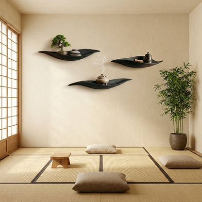 Luxury Sculptural Leaves Floating Shelf - Handcrafted Wall Statement
