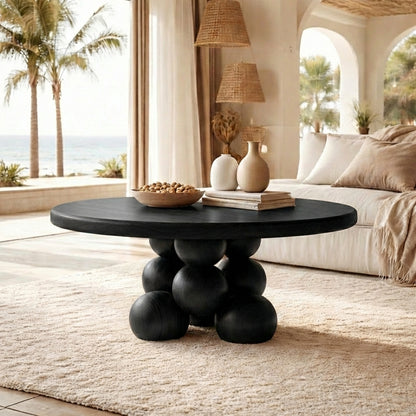 Nine Prosperity Sculptural Coffee Table – Solid Wood Sphere Base, Luxury Gallery Living Room Centerpiece