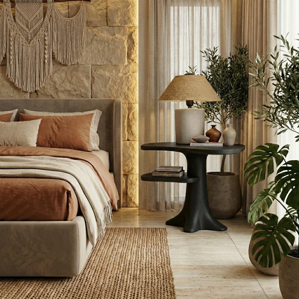 Sculptural Solid Wood End Table – Organic Elegance for Luxury Living