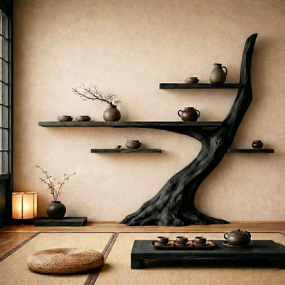 Japandi Tree Trunk Wall Shelves – Handcrafted Luxury Wood Art