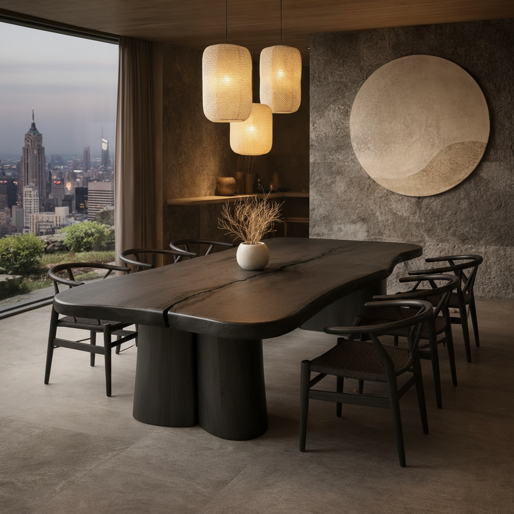 Organic Sculptural Dining Table – Japandi Luxury Solid Wood Table for High-End Modern Homes