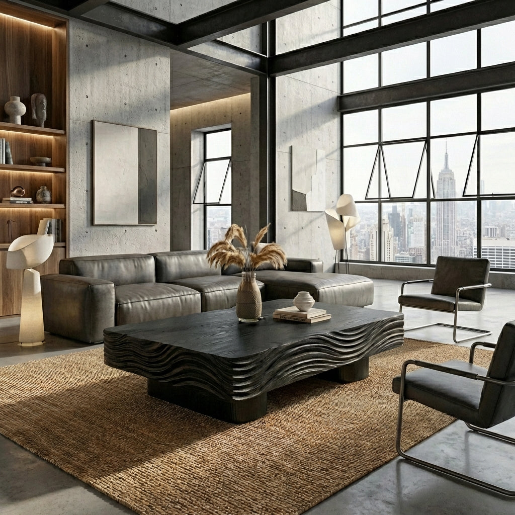 Sculptural Wave Solid Wood Coffee Table – Architectural Elegance in Natural Form