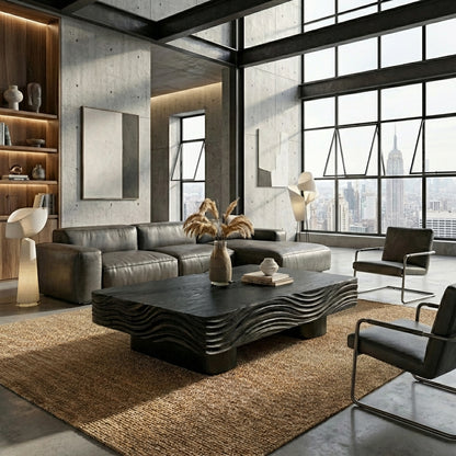 Sculptural Wave Solid Wood Coffee Table – Architectural Elegance in Natural Form