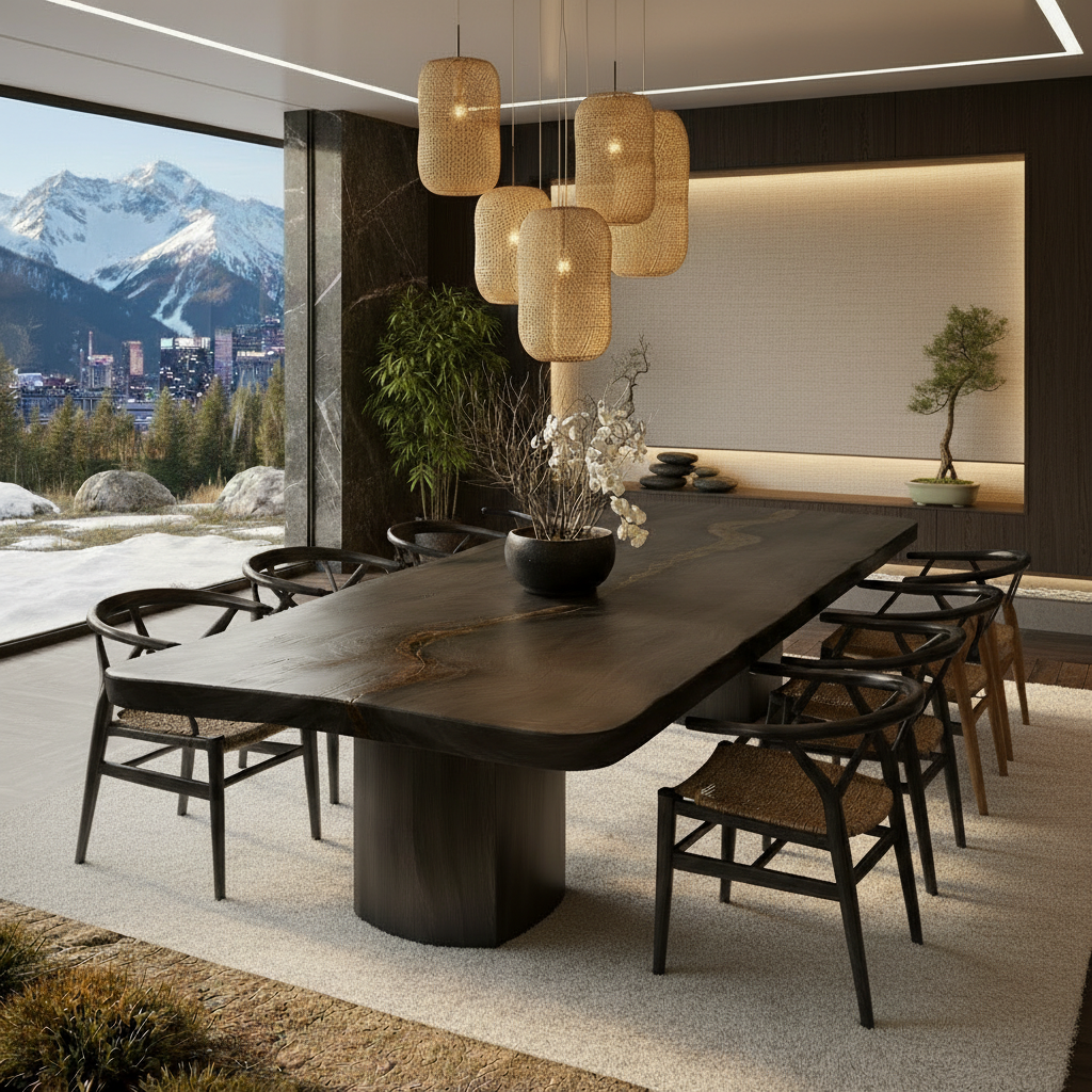 Live Edge Solid Wood Dining Table – Sculptural Japandi Table for Luxury Homes