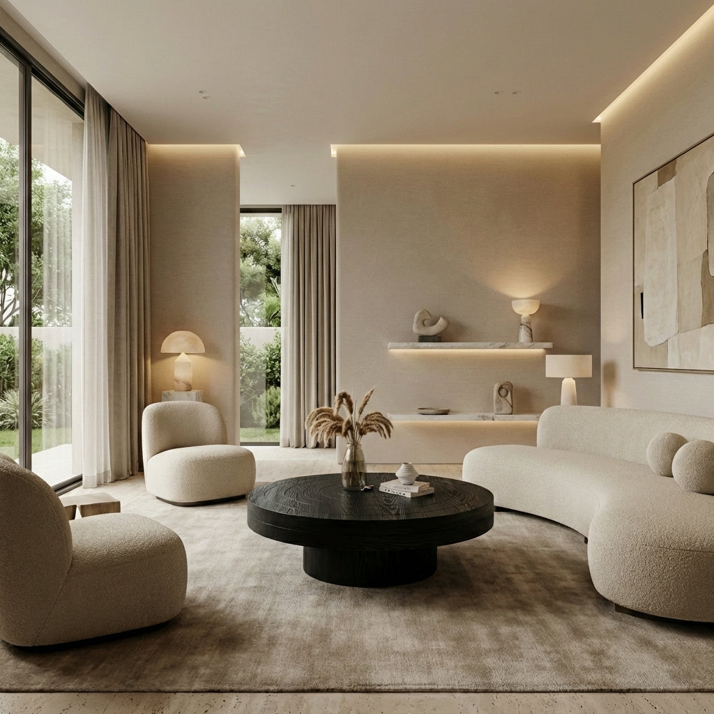 Sculptural Round Solid Wood Coffee Table – Timeless Elegance for Refined Living Rooms