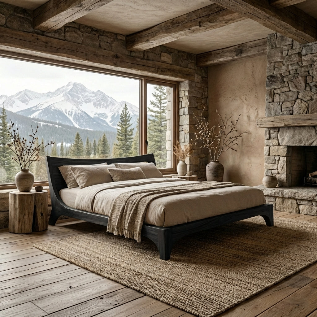 Sculptural Solid Wood Bed – Wave-Inspired Elegance for Luxury Bedrooms