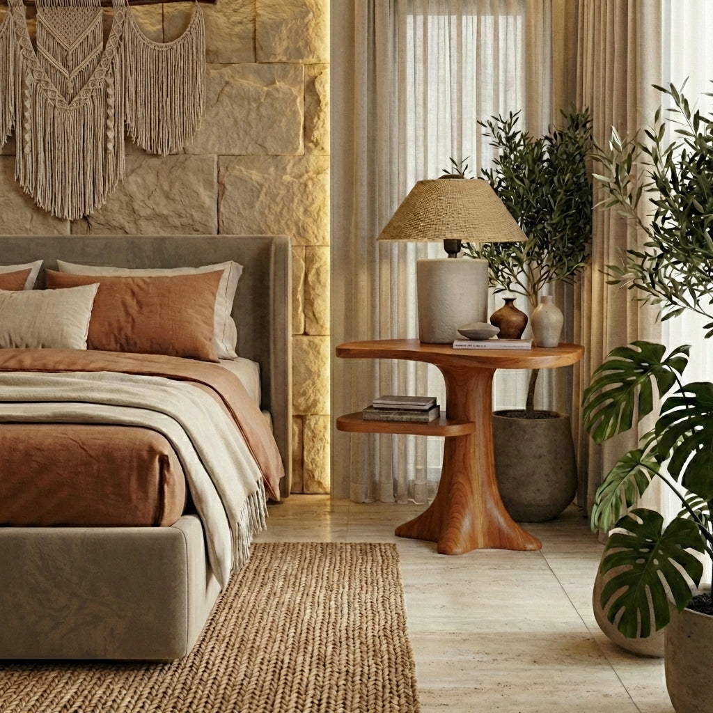 Sculptural Solid Wood End Table – Organic Elegance for Luxury Living