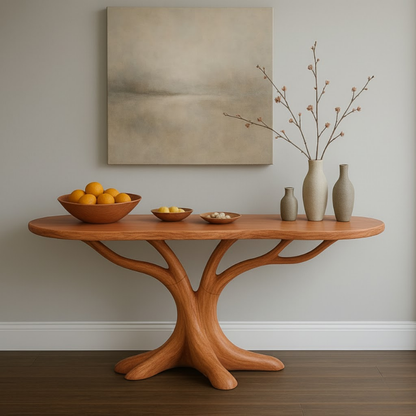 Hand-Carved Solid Wood Console Table in Branching Tree-Form Design