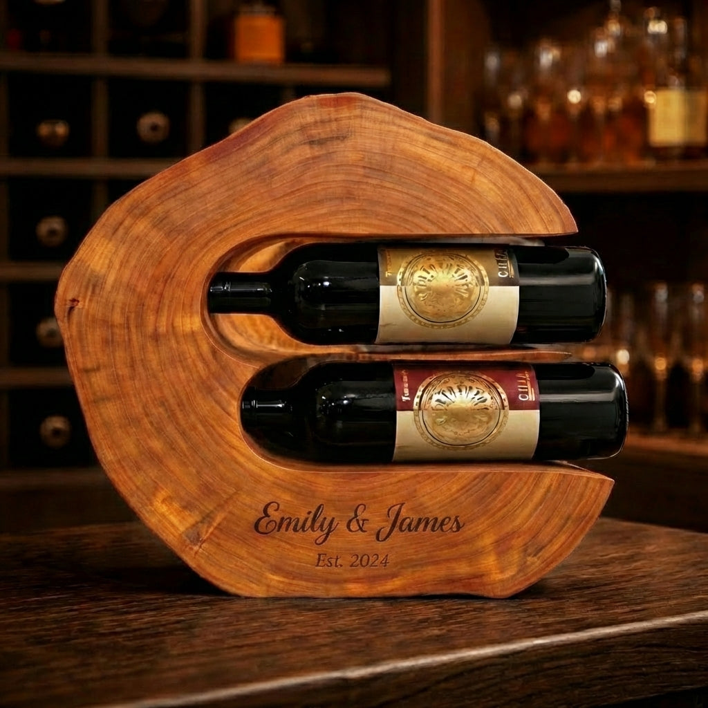 Luxury Wooden Wine Rack for 2 Bottles – Handcrafted Bar & Wine Cellar Decor