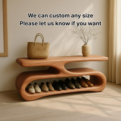 Organic Flow Shoe Bench in Solid Wood – Sculptural Entryway Storage