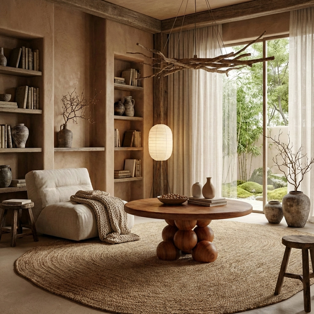 Nine Prosperity Sculptural Coffee Table – Solid Wood Sphere Base, Luxury Gallery Living Room Centerpiece