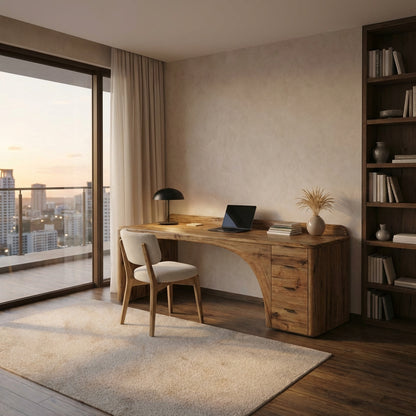 Handcrafted Sculptural Wood Desk – Premium Luxury Home Office