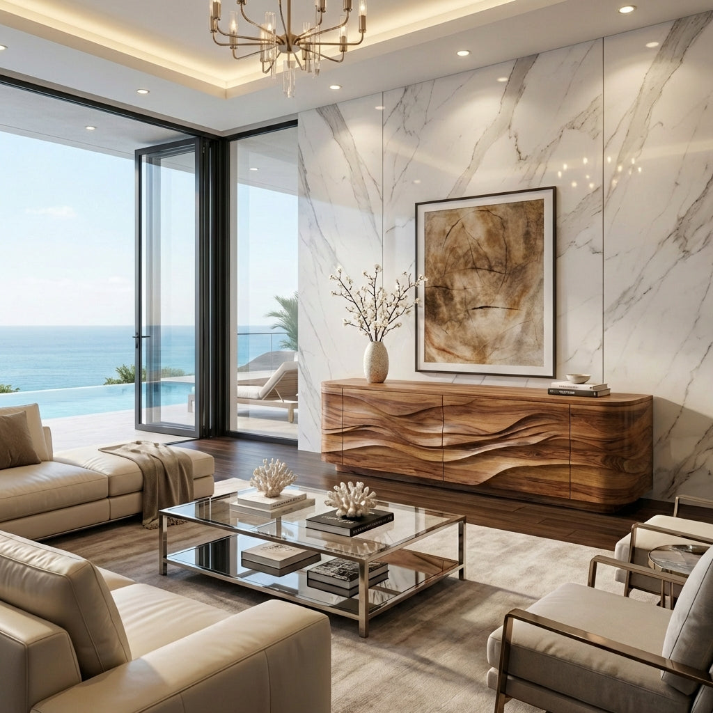 Sculptural Wave Solid Wood Sideboard – Luxury Statement for Refined Interiors