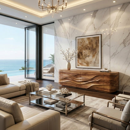 Sculptural Wave Solid Wood Sideboard – Luxury Statement for Refined Interiors