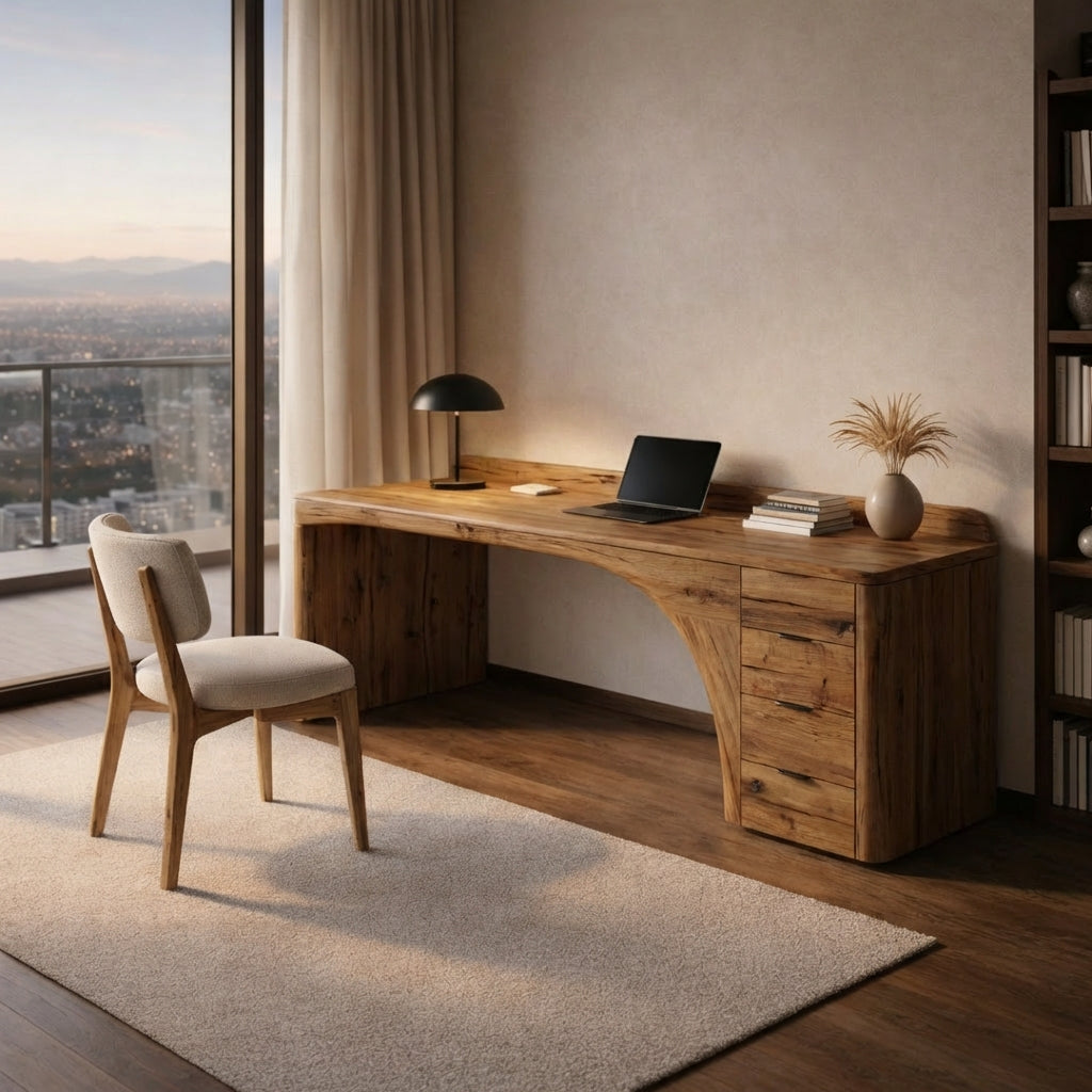 Handcrafted Sculptural Wood Desk – Premium Luxury Home Office