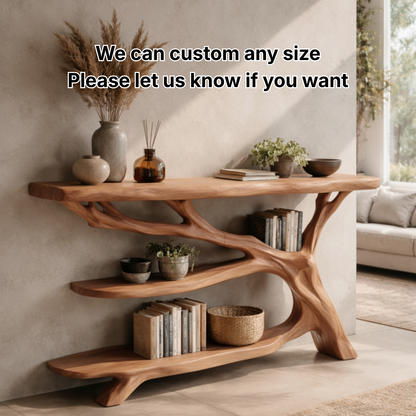 Sculptural Live Edge Wood Console Table with Organic Tree Base – Modern Rustic Design