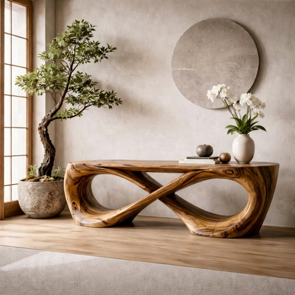Infinity Sculptural Solid Wood Console Table – Handcrafted Luxury Statement Furniture