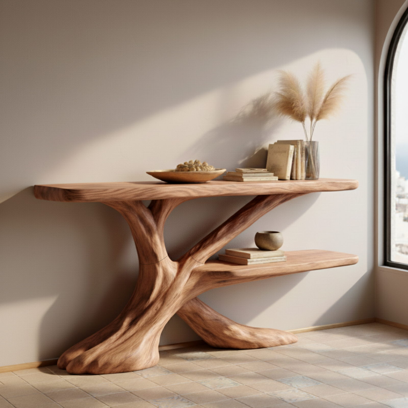 Handmade Live Edge Console Table with Tree-Inspired Base | Rustic Wood ...