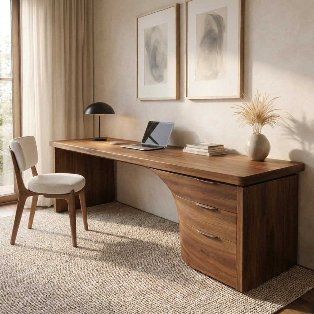 Handcrafted Live-Edge Solid Wood Office Desk – Sculptural Luxury Home Office Desk