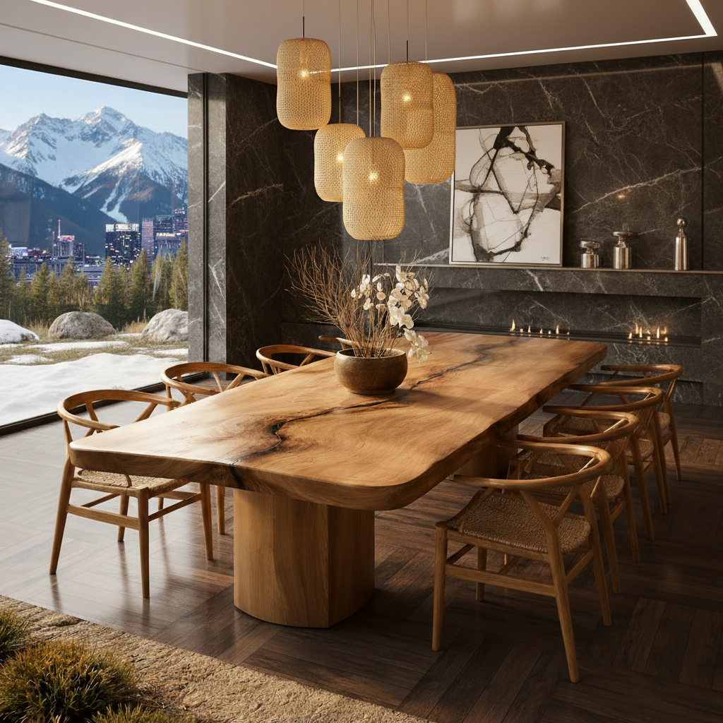 Live Edge Solid Wood Dining Table – Sculptural Japandi Table for Luxury Homes