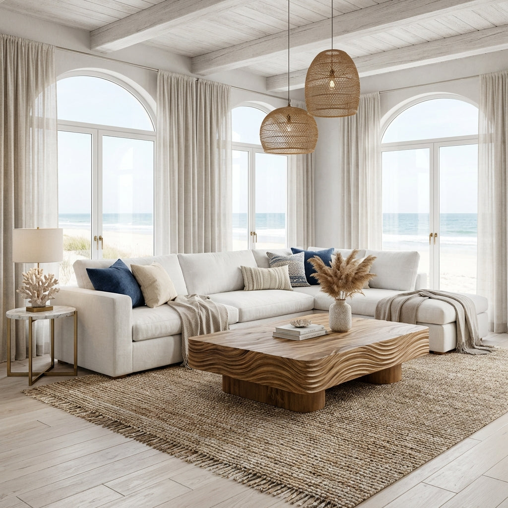 Sculptural Wave Solid Wood Coffee Table – Architectural Elegance in Natural Form