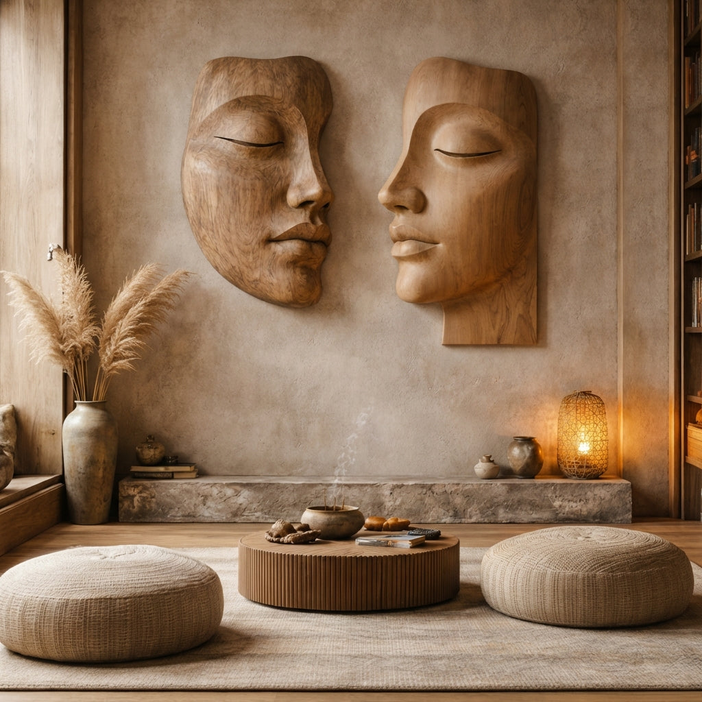Hand-Carved Face Wall Sculpture – Bespoke Wooden Art for Luxury Interiors