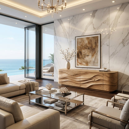 Sculptural Wave Solid Wood Sideboard – Luxury Statement for Refined Interiors