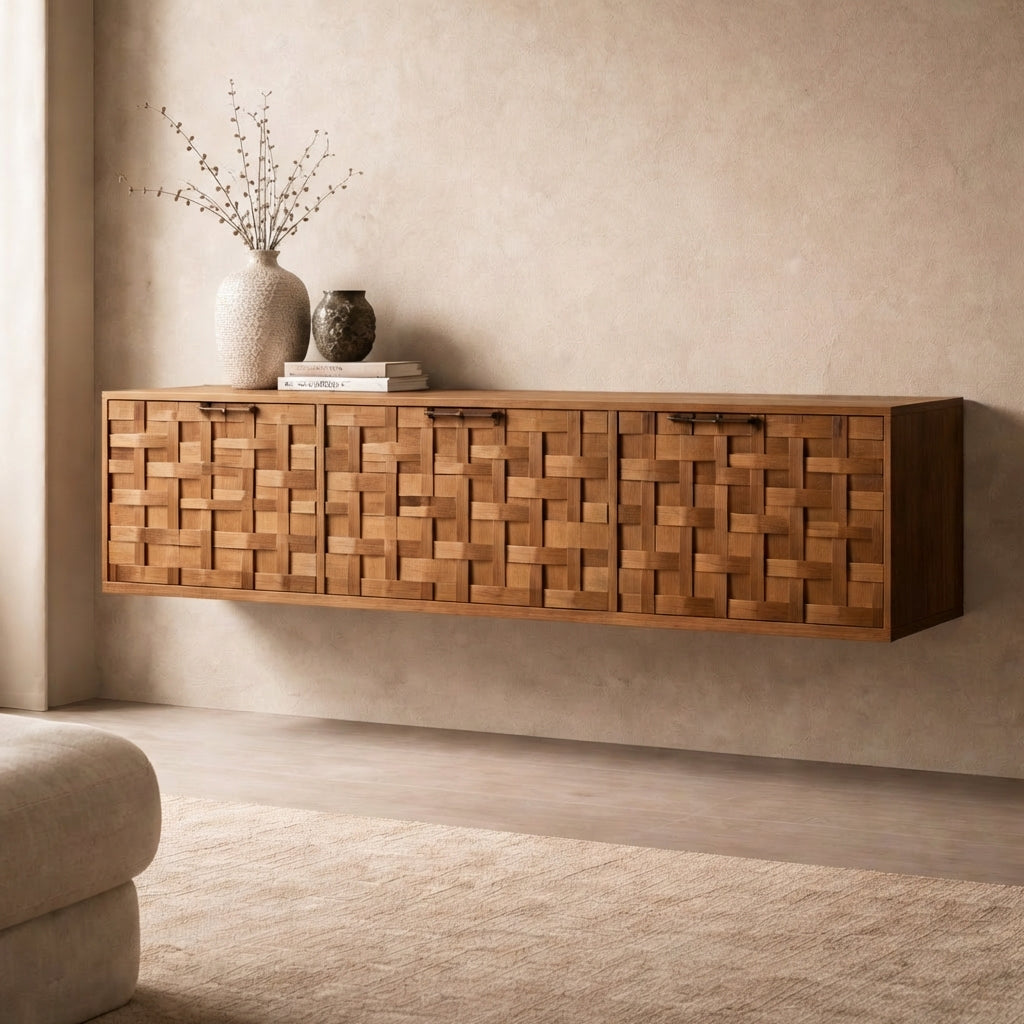 Floating Sculptural Wood Sideboard - Handcrafted Luxury Storage Furniture