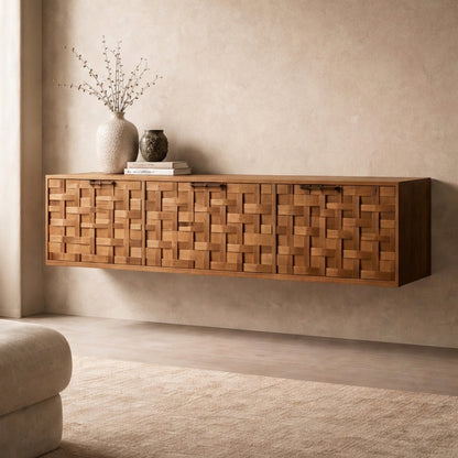 Floating Sculptural Wood Sideboard - Handcrafted Luxury Storage Furniture
