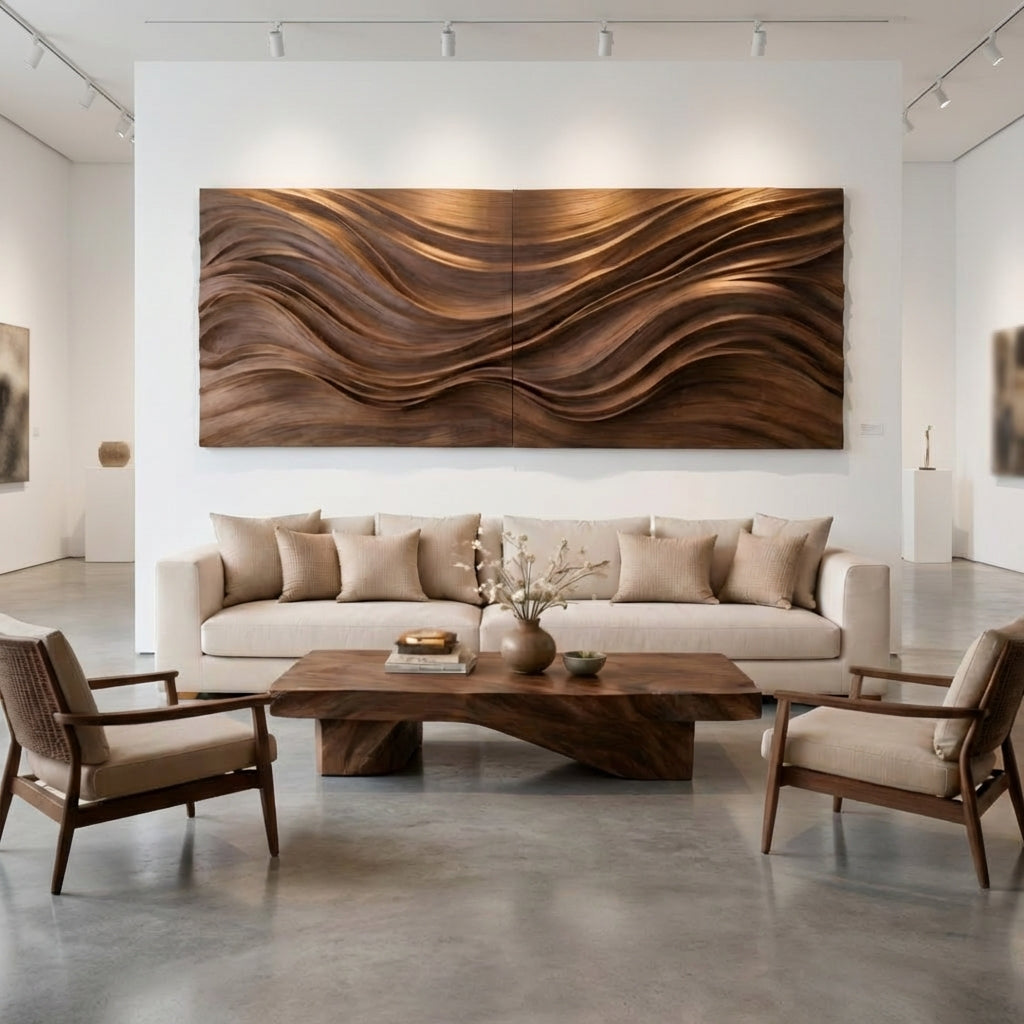 Hand-Carved Sculptural Wooden Wall Art – Luxury Organic Modern Statement Piece